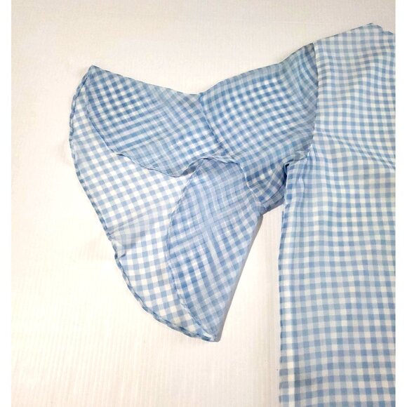 Calvin Klein Women's Light Blue V-Neck Gingham Blouse Ruffle Sleeves Sz L 1241 - Picture 11 of 12
